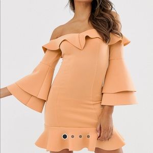 Mini scuba dress in warm beige